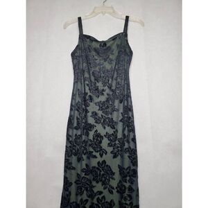 Vintage Y2K Rampage Velvet Burnout Floral Whimsigoth Maxi High Slit Slip Dress